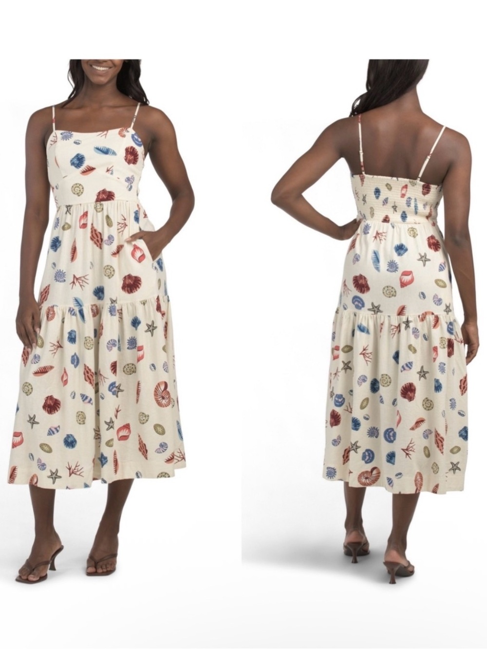 Cynthia Rowley Cream Beach Seashell Linen Blend Print Dress